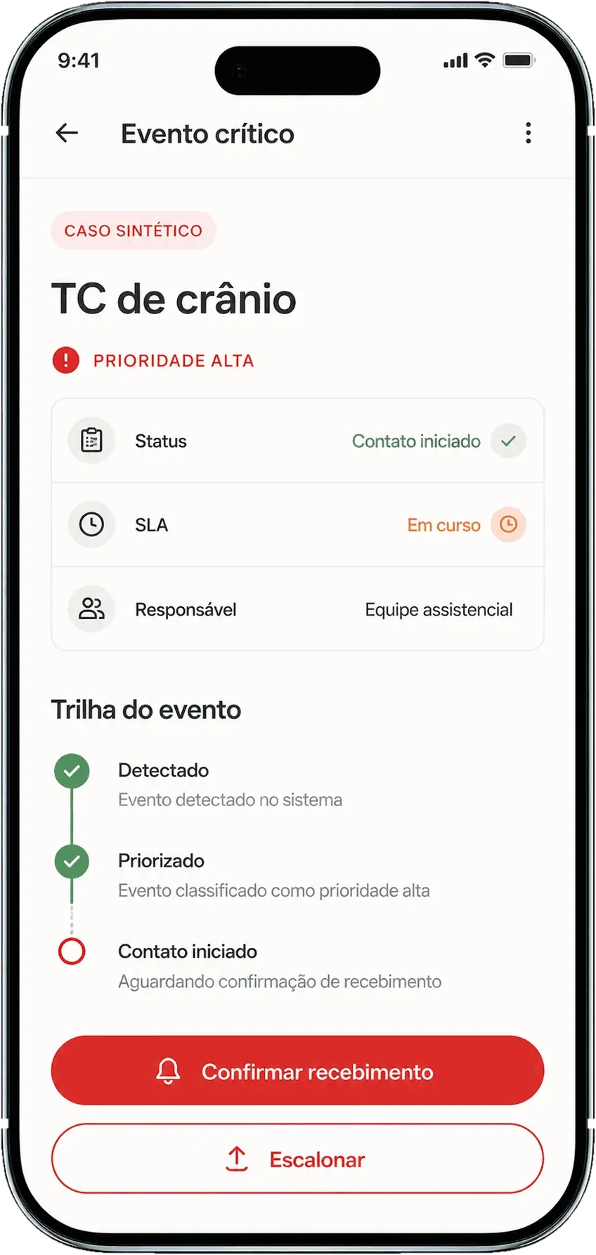Detail of a critical event in the CRIT app