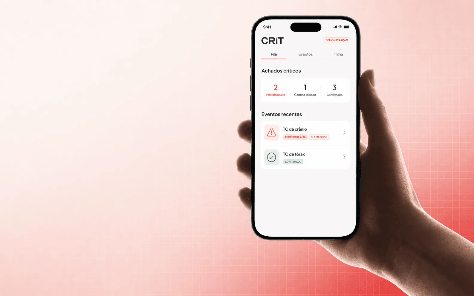 CRIT app open on an iPhone held in one hand