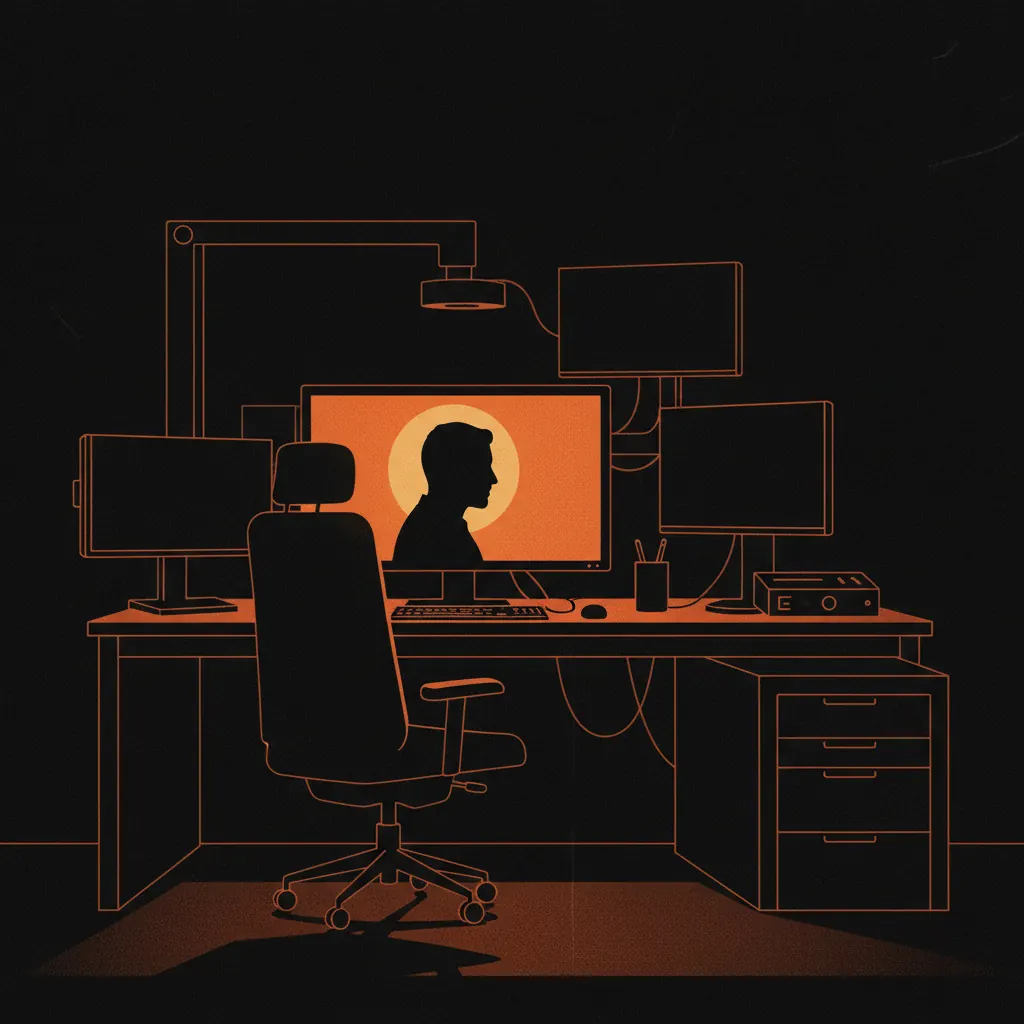 Reporting room at night with one workstation lit