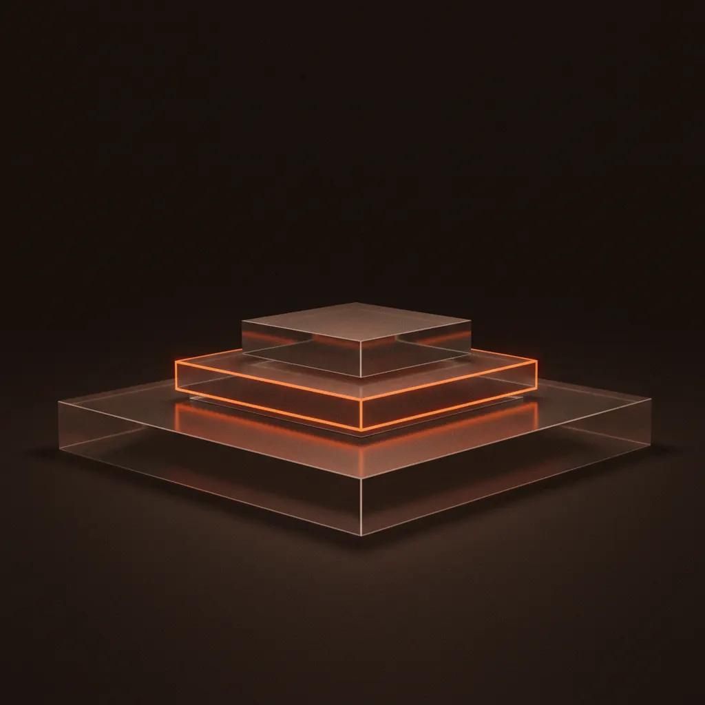 Tres capas geométricas ascendentes que representan planes
