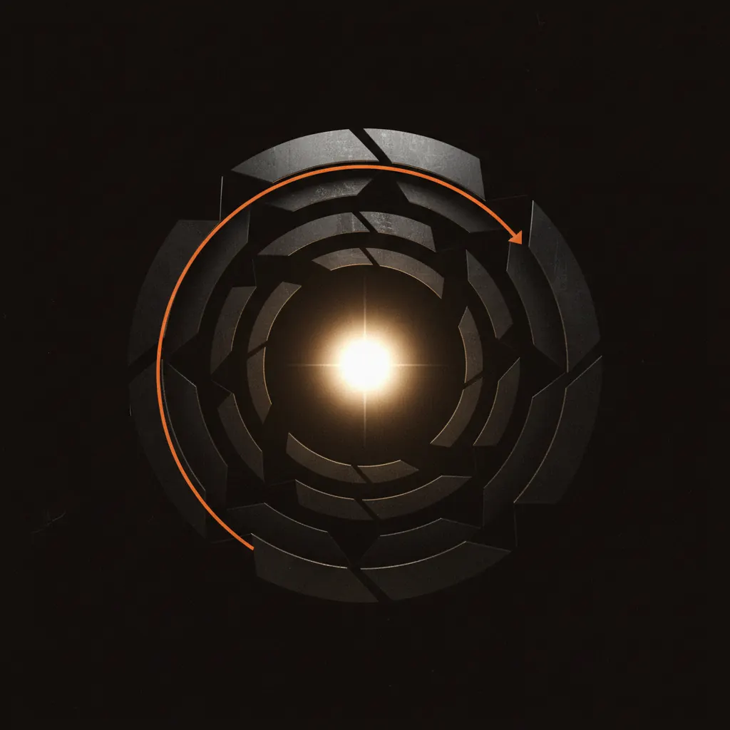 Concentric arcs protecting a glowing core, like a vault